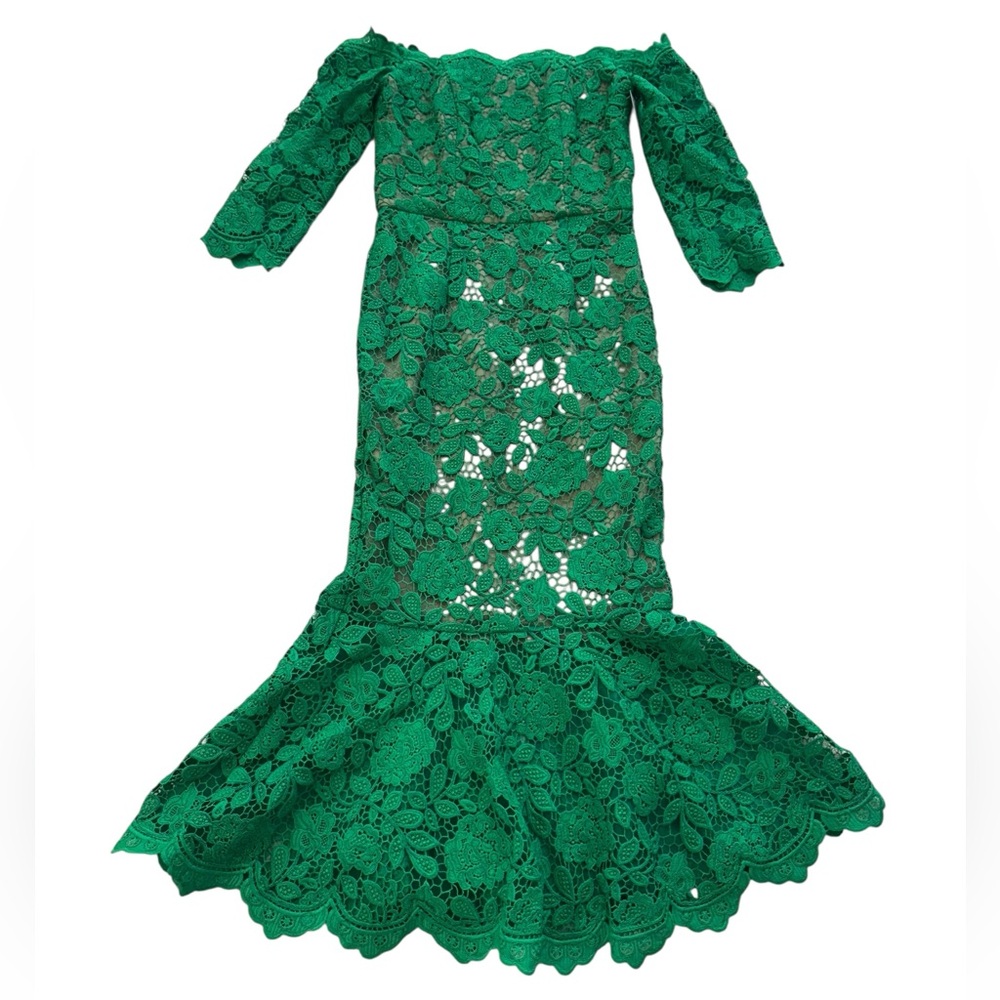 MARCHESA NOTTE***Green Guipure Lace Off-Shoulder Midi Dress***US 6***$795 - Picture 6 of 11